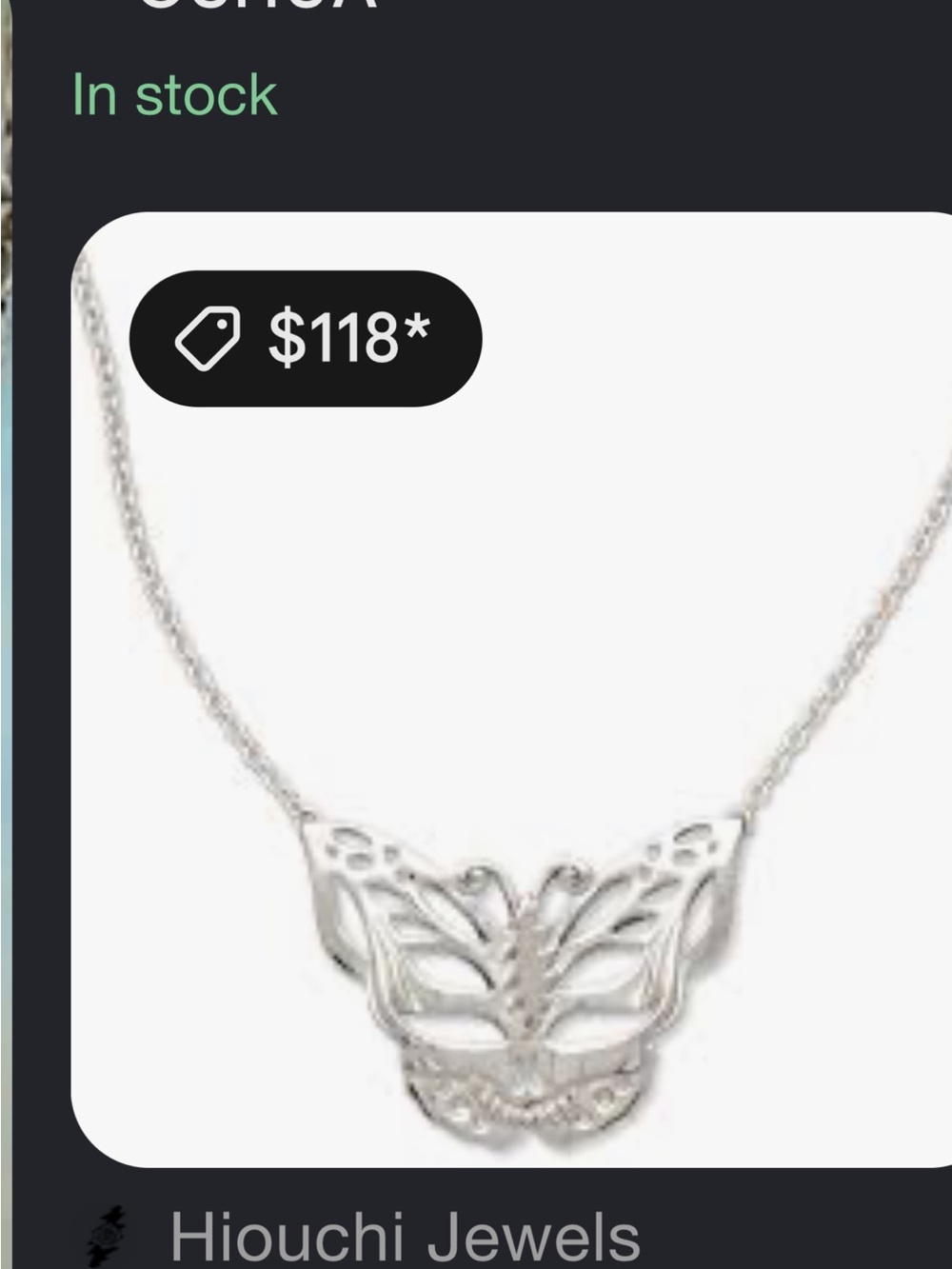Whimsy goth Silver Butterfly Necklace with Green Stone Accent - Picture 9 of 9